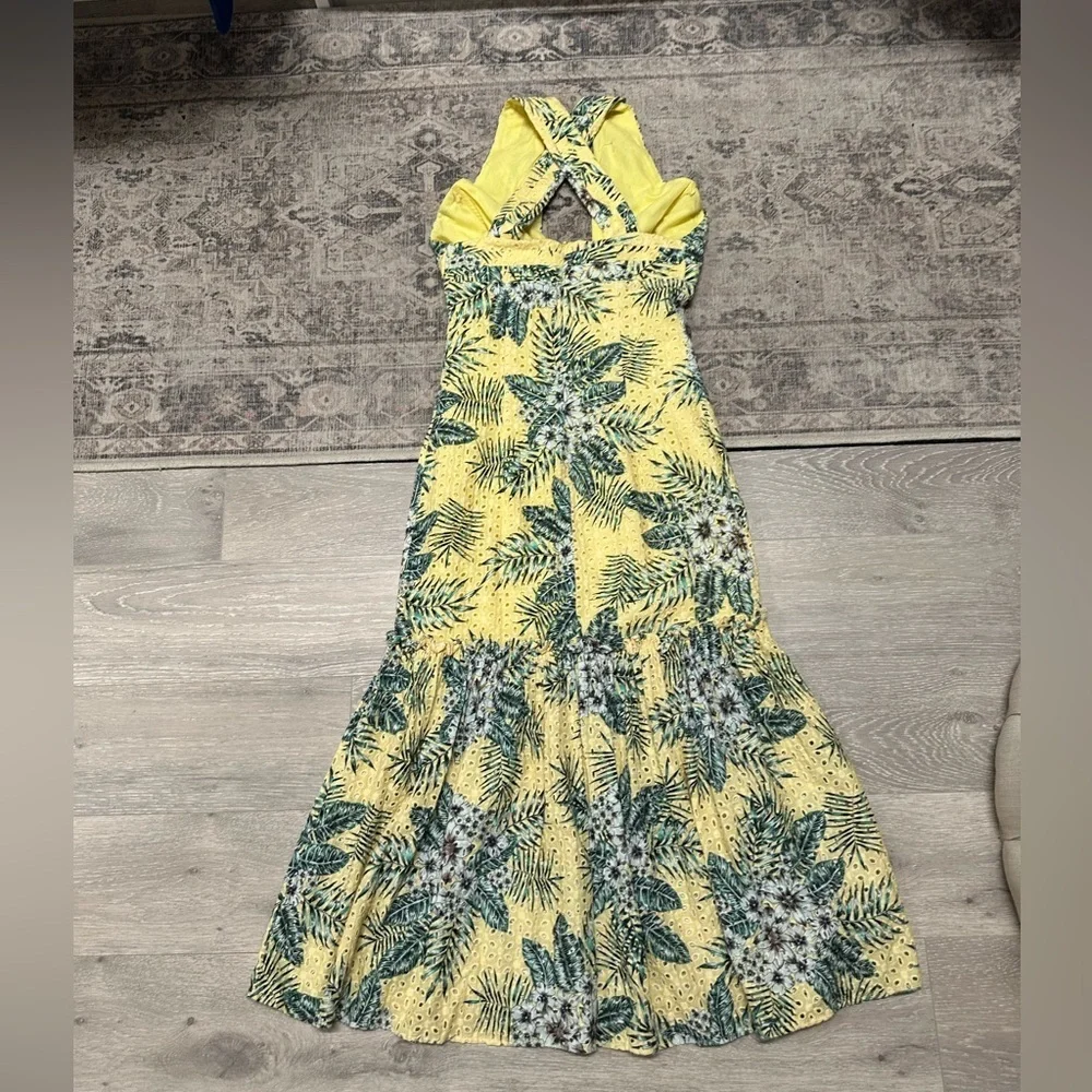 BB Dakota Yellow and Blue Pleated Halter Midi Dress - Picture 6 of 7